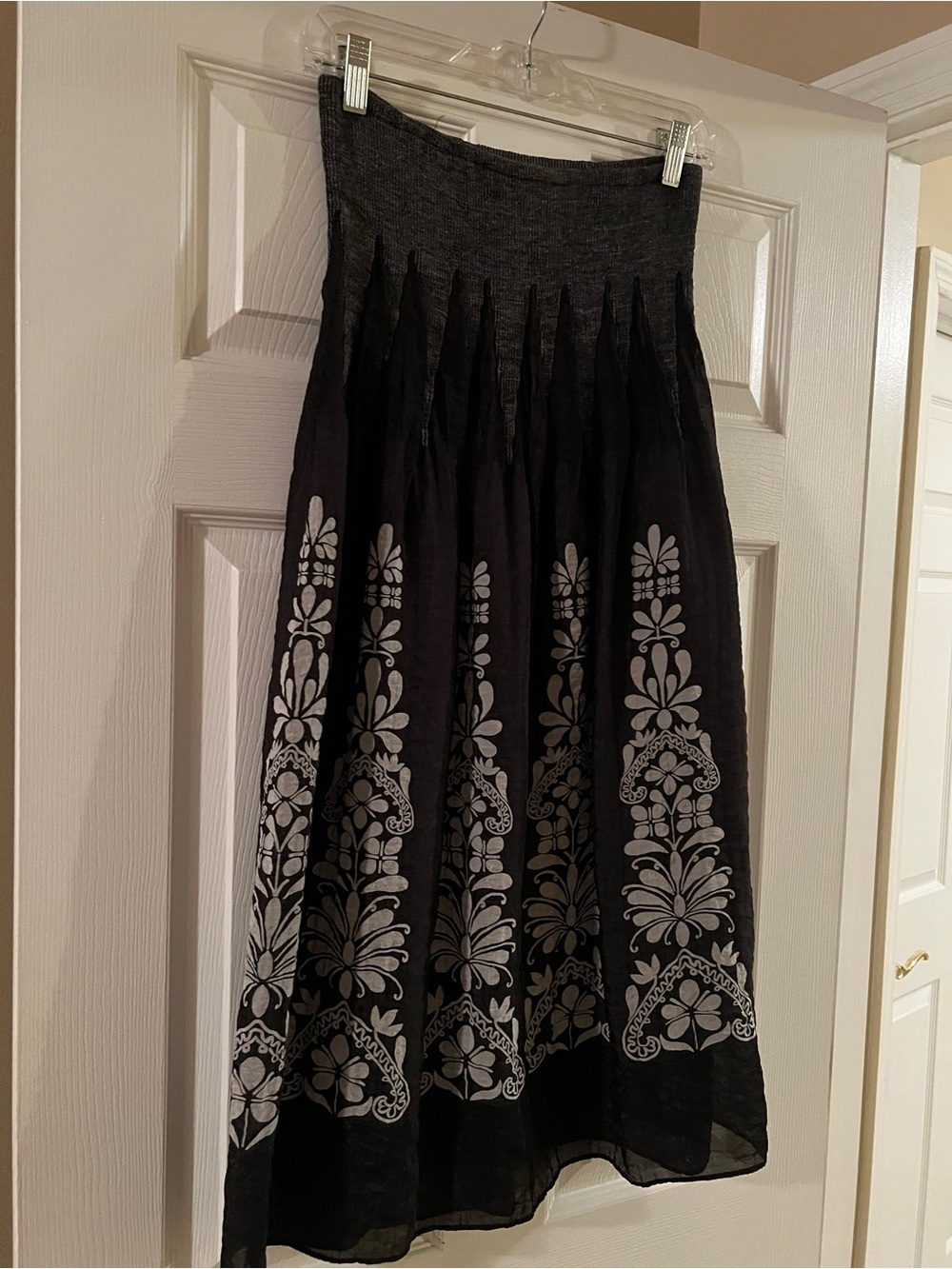 Lapis Black Maxi Skirt with Gray Floral Border